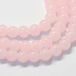 Baking Paint Imitation Jade Glass Round Bead Strands, Pink, 6.5mm, Hole: 1.5mm, about 145pcs/strand, 31.8 inch(X-DGLA-Q021-6mm-02)