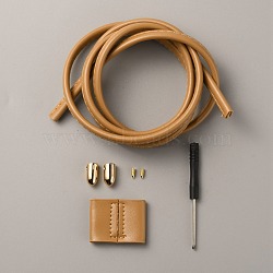 DIY Tote Drawstring Cord Kits, including PU Imitation Leather Straps and Stoppers, Alloy Cord End and Screw, Iron Screwdriver, Tan, 120x0.8x0.5cm(PURS-WH0002-003)