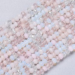 Glass Beads Strands, Faceted, Rondelle, Pink, 2~3.2x1.8~2.6mm, Hole: 0.8mm, about 185~186pcs/Strand, 15.55~15.75 inch(39.5~40cm)(X-GLAA-F106-B-17)