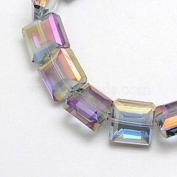 Electroplate Crystal Glass Square Beads Strands, Faceted, Rainbow Color Plated, Medium Purple, 13x13x8mm, Hole: 1mm, about 25pcs/strand, 12.7 inch(EGLA-F064B-12)