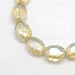 Faceted Electroplate Crystal Glass Oval Beads Strands, Rainbow Color Plated, Pale Goldenrod, 12x9x5mm, Hole: 1mm, about 60pcs/strand, 28.3 inch(EGLA-F061B-01)