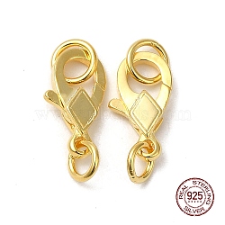 925 Sterling Silver Lobster Claw Clasps with Jump Rings, Rhombus, Real 18K Gold Plated, 11x6x2mm(STER-D006-22G)