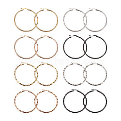 304 Stainless Steel Hoop Earrings, Hypoallergenic Earrings, Ring Shape, Mixed Color, 12 Gauge, 49~51x2mm, Pin: 0.7x1mm, 16pcs/set(EJEW-TA0001-04)