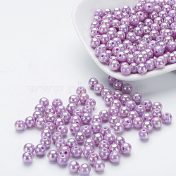 Eco-Friendly Poly Styrene Acrylic Beads, AB Color Plated, Round, Medium Orchid, 10mm, Hole: 2mm(X-PL426-C18)