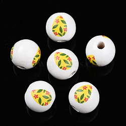 Easter Theme Printed Wood Beads, Round, White, 14.5~15x15.5~16.5mm, Hole: 4~4.5mm(WOOD-T032-22O)