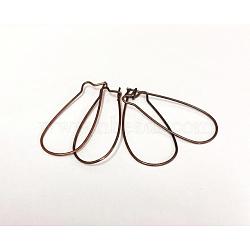 Red Copper Brass Hoop Earrings Findings Kidney Ear Wires Making Findings, Lead Free and Cadmium Free, 20~21 Gauge, 33x14x0.7~0.8mm(X-EC221-R)