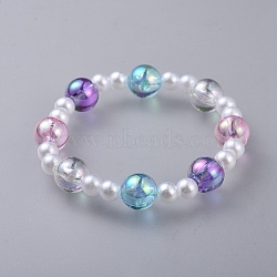 Transparent Acrylic Imitated Pearl  Stretch Kids Bracelets, with Transparent Acrylic Beads, Round, Colorful, 1-7/8 inch(4.7cm)(BJEW-JB04575-05)
