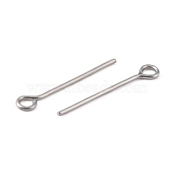 304 Stainless Steel Eye Pin, Stainless Steel Color, 24 Gauge(0.5mm), 28x0.5mm, Hole: 2mm(STAS-I318-A15-P)