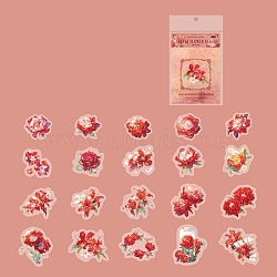 40Pcs 20 Styles Flower PET Waterproof Stickers, Self-adhesive Decorative Decals for DIY Scrapbooking, Red, Packing: 160x98x3mm, 2pcs/style(PW-WG54851-05)