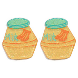 Acrylic Cabochons, for DIY Brooch Accessories, Bottle with Word Milk & Banana, Orange, 30x25x2.5mm(SACR-CJC0001-05)