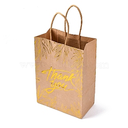 Gold Stamp Thank You Printed Paper Gift Tote Bags, Shopping Bags with Paper Twine Handles, Rectangle, BurlyWood, 20.9x14.9x0.2cm, Unfold: 8x14.9x20.9cm(ABAG-Q055-03D)