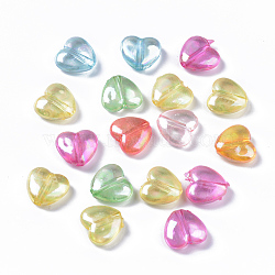 Transparent Acrylic Beads, AB Color Plated, Heart, Mixed Color, 11x12x5mm, Hole: 1.8mm(X-TACR-Q270-014)