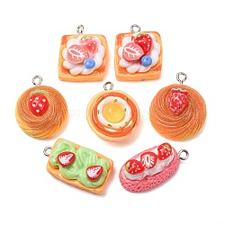 Strawberry Theme Opaque Resin Imitation Food Pendants, Mixed Shapes Charms, with Platinum Iron Loop, Mixed Color, 22~26x13~21x10~14mm, Hole: 2mm(RE-CBABBAC-01)