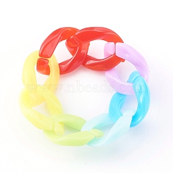 Opaque Acrylic Curb Chain Finger Rings, Colorful, US Size 9, Inner Diameter: 19mm(RJEW-JR00325)