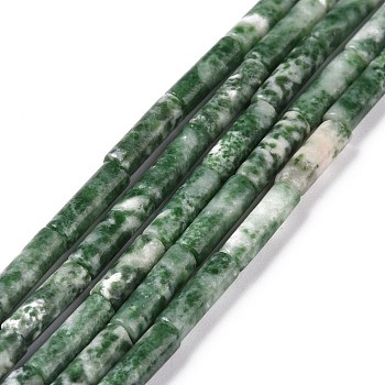 Natural Green Spot Jasper Beads Strands, Column, 4x13~14mm, Hole: 1.2mm, about 29pcs/strand, 15.39''(39.1cm)