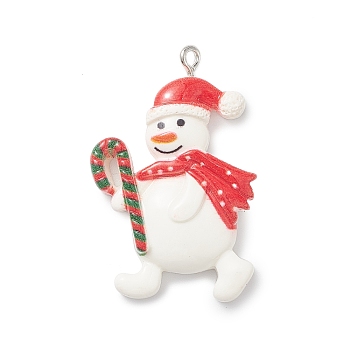 Opaque Resin Pendants, Christmas Charms, with Platinum Tone Iron Loops, Snowman, 38x24.5x6mm, Hole: 1.8mm