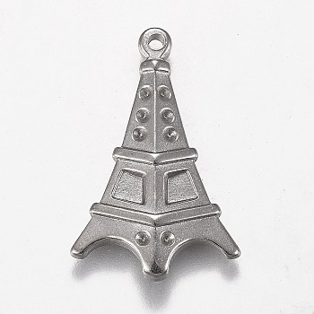 304 Stainless Steel Pendants Rhinestone Settings, Eiffel Tower, Stainless Steel Color, Fit for 1mm Rhinestone, 29x19x3mm, Hole: 1.5mm