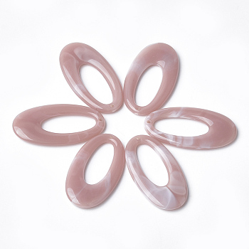 Acrylic Pendants, Imitation Gemstone Style, Oval, Rosy Brown, 47x25x4.5mm, Hole: 1.8mm, about 170pcs/500g