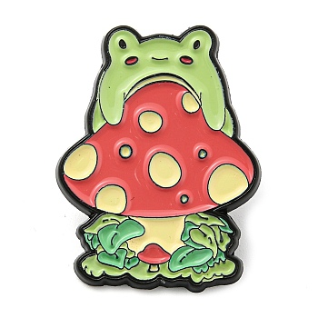 Cartoon Frog Mushroom Zinc Alloy Brooch, Enamel Pins for Backpack Clothees, Red, 31x23x1.4mm