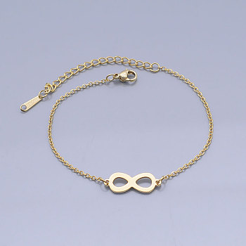 201 Stainless Steel Link Bracelets, with Lobster Claw Clasps, Infinity, Golden, 6-3/4 inch~6-7/8 inch(17.2~17.3cm)