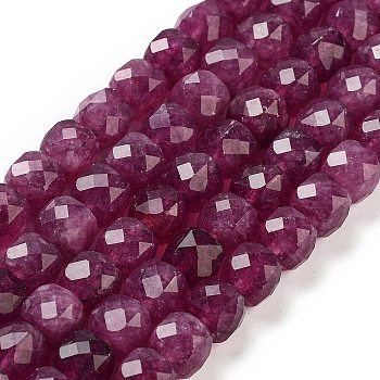 Natural White Jade Beads Strands, Faceted, Dyed, Cube, Purple, 7x8x7mm, Hole: 1mm, about 47~48pcs/strand, 13.35~13.46''(33.9~34.2cm)