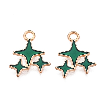 Alloy Enamel Pendants, Light Gold, Lead Free & Cadmium Free, Star Charm, Sea Green, 18x14x1mm, Hole: 2mm