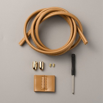 DIY Tote Drawstring Cord Kits, including PU Imitation Leather Straps and Stoppers, Alloy Cord End and Screw, Iron Screwdriver, Tan, 120x0.8x0.5cm