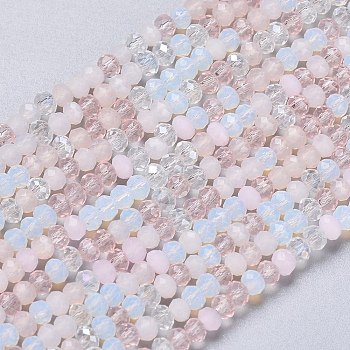 Glass Beads Strands, Faceted, Rondelle, Pink, 2~3.2x1.8~2.6mm, Hole: 0.8mm, about 185~186pcs/Strand, 15.55~15.75 inch(39.5~40cm)