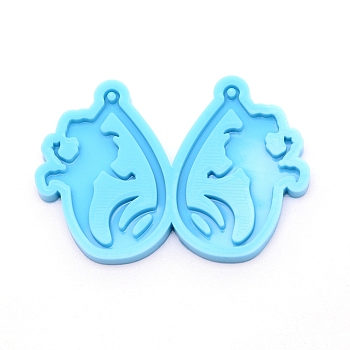 Teardrop with Lady Silicone Pendant Molds, Resin Casting Molds, For UV Resin, Epoxy Resin Jewelry Making, Blue, 41x59x5mm