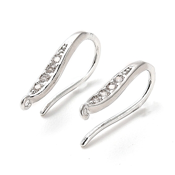 Brass Micro Pave Cubic Zirconia Earring Hooks, Ear Wire with Loops, Platinum, 18 Gauge, 16x2.5mm, Hole: 0.9mm, Pin: 1mm