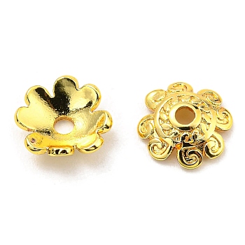 Rack Plating Brass Bead Cap, Long-Lasting Plated, Lead Free & Cadmium Free, Flower, Multi-Petal, Real 18K Gold Plated, 8x2.3mm, Hole: 1.6mm