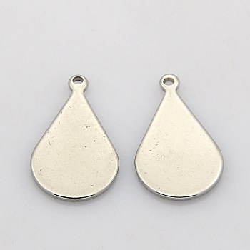 Flat Teardrop 304 Stainless Steel Stamping Blank Tag Pendants, Stainless Steel Color, 18x10x1mm, Hole: 1mm