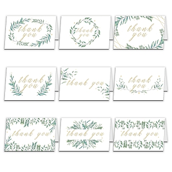 Thank You Theme Cards, for Birthday Thanksgiving Day, Rectangle with Leaf Pattern, Light Green, 10x15cm, 9pcs/set