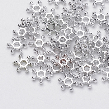 Plating Acrylic Beads, Snowflake, Silver, 8x7x2mm, Hole: 1.5mm, about 25000pcs/500g