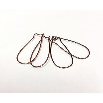 Red Copper Brass Hoop Earrings Findings Kidney Ear Wires Making Findings, Lead Free and Cadmium Free, 20~21 Gauge, 33x14x0.7~0.8mm