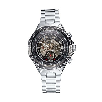 Alloy Watch Head Mechanical Watches, with Stainless Steel Watch Band, Stainless Steel Color, 220x18mm, Watch Head: 57x47.5x17mm, Watch Face: 35mm