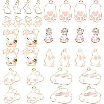 Nbeads 32Pcs 8 Style Alloy Enamel Pendants, Rabbit, White, 4pcs/style