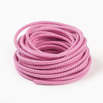 Braided Leather Cord, Leather Jewelry Cord, Jewelry DIY Making Material, Dyed, Round, Pearl Pink, 6mm, about 10.93 yards(10m)/bundle