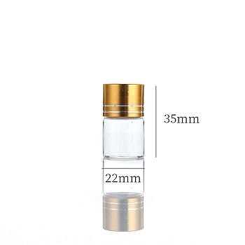 Clear Glass Bottles Bead Containers, Screw Top Bead Storage Tubes with Aluminum Cap, Column, Golden, 2.2x3.5cm, Capacity: 6ml(0.20fl. oz)