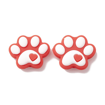 Dog Paw Print Food Grade Eco-Friendly Silicone Beads, Chewing Beads  For Teethers, DIY Nursing Necklaces Making, Red, 24x29.5x8.3mm, Hole: 2mm