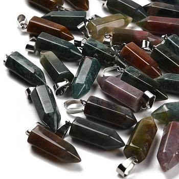 Natural Indian Agate Pendants, with Stainless Steel Color Plated 201 Stainless Steel Snap on Bails, 25.5~26.5x8~9x8~9mm, Hole: 7x4mm