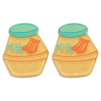 Acrylic Cabochons, for DIY Brooch Accessories, Bottle with Word Milk & Banana, Orange, 30x25x2.5mm