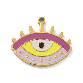 316 Surgical Stainless Steel Enamel Pendants, Eye Charm, Golden, Colorful, 14.5x17x1.2mm, Hole: 1.2mm