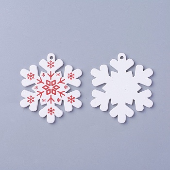 Poplar Wood Pendants, Dyed, Snowflake, White, 50x44.5x3mm, Hole: 2mm