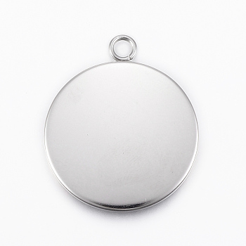 304 Stainless Steel Pendant Cabochon Settings, Flat Round, Stainless Steel Color, Tray: 25mm, 31.5x26.5x2mm, Hole: 2.8mm