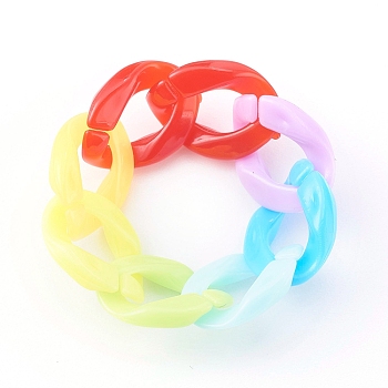 Opaque Acrylic Curb Chain Finger Rings, Colorful, US Size 9, Inner Diameter: 19mm