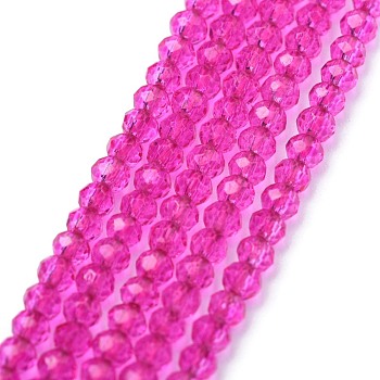 Electroplate Glass Beads Strands, Pearl Luster Plated, Faceted, Abacus, Magenta, 2x1.5~1.6mm, Hole: 0.8mm, about 235pcs/Strand, 14.17 inch(36cm)
