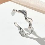 304 Stainless Steel Cuff Open Rings for Women, Wave, Stainless Steel Color, 6mm, US Size 8 3/4(18.7mm)(RJEW-L341-07A-P)