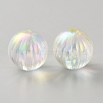 UV Plating Transparent Acrylic Beads, Iridescent, Pumpkin, Clear, 16mm, Hole: 2.5mm(OACR-WH20006-08E)
