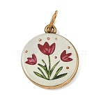 Printed 304 Stainless Steel Pendants, Round with Tulip Charms, Golden, Red, 18.5x15x2.5mm, Hole: 4.5mm(SA-CBA59B8-08G)
